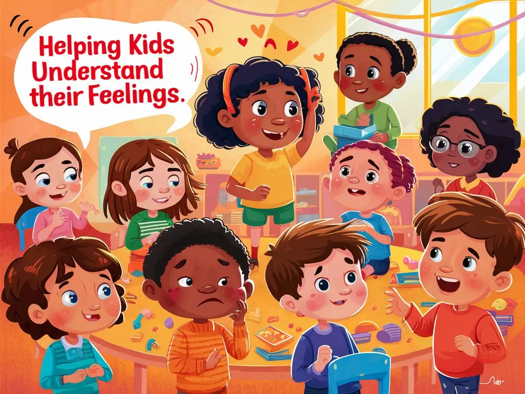 Image showing kids expressing different emotions with the text 'Helping Kids Understand Their Feelings'