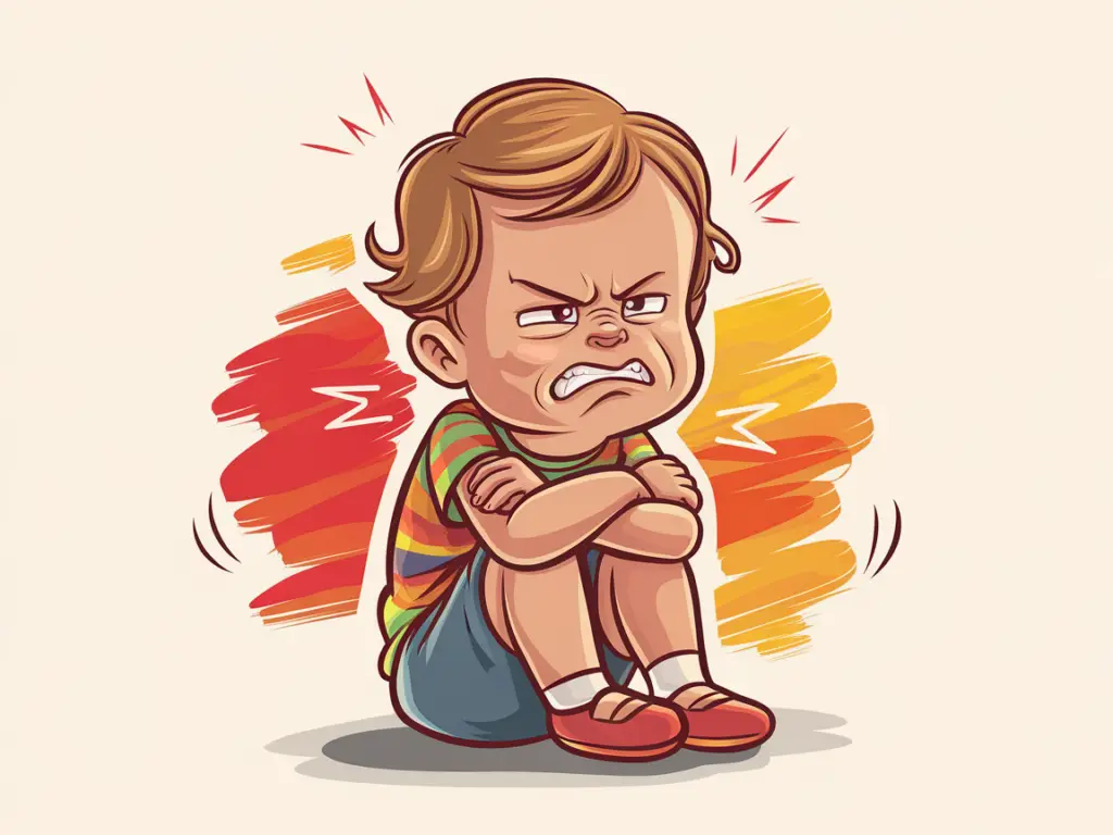 Child with frustrated expression, showcasing non-verbal cues of misbehavior.